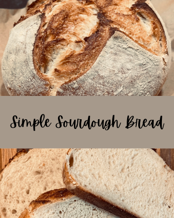 simple sourdough bread and 3 pieces of bread sliced